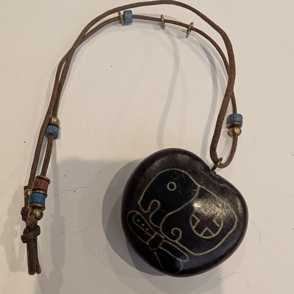 Heart-Shaped Elephant Pendant Necklace - Brown